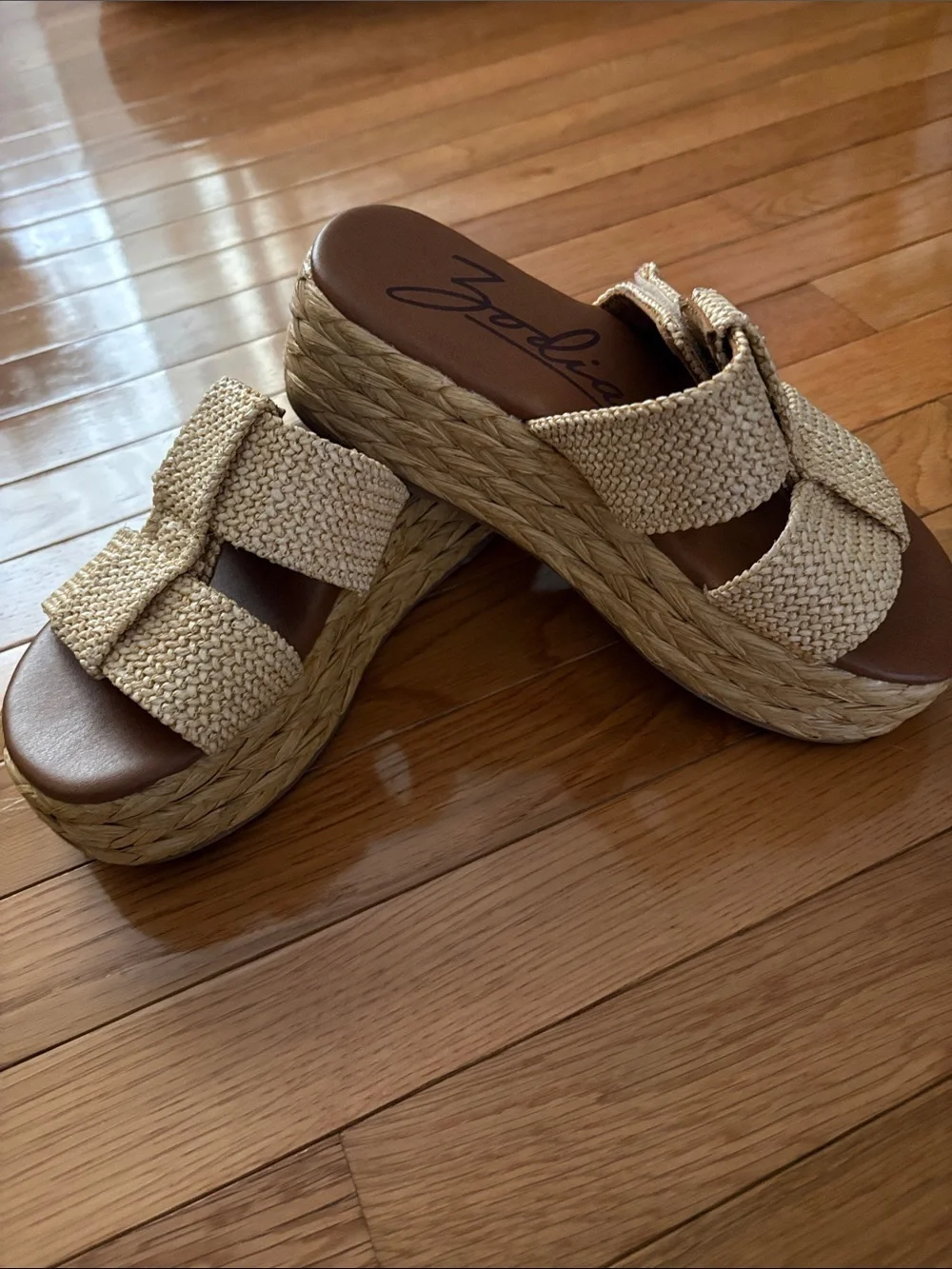 Zodiac Woven Platform Slide Sandals in Natural Beige